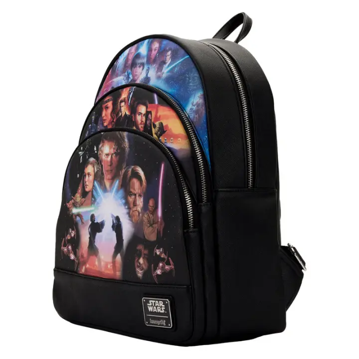 Mochila Trilogia de precuelas Star Wars Loungefly 34cm. Mochila ergonómica con amplio espacio. Diseño resistente y versátil para llevar tus pertenencias con estilo. - 1