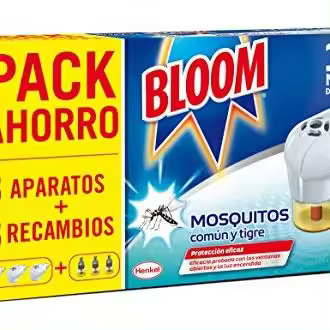 Bloom Insecticida Doble Eficacia Electrico Líquido para mosquitos común y tigre - 3 Aparatos + 3 Recambios - 1