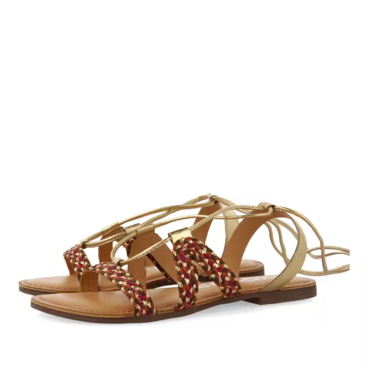 Gioseppo Sandalias Planas de Piel Trenzadas Multicolor con Cordones Dorados para Mujer - 1