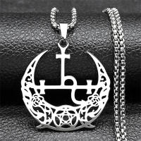 Collar Pendentivo De Luna Tríplice Y Pentagrama Para Hombres Y Mujeres En Acero Inoxidable Color Oro Joyería De Demonio Satán Lilith Para Fiesta - details 1