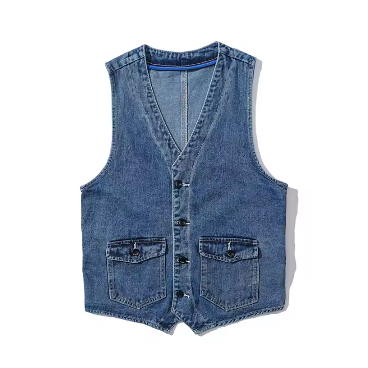 Chaqueta De Denim Para Hombre Chaqueta De Jeans Con Diseño De Cuello V Estilo Casual Todo El Año Prenda Exterior De Moda - 1