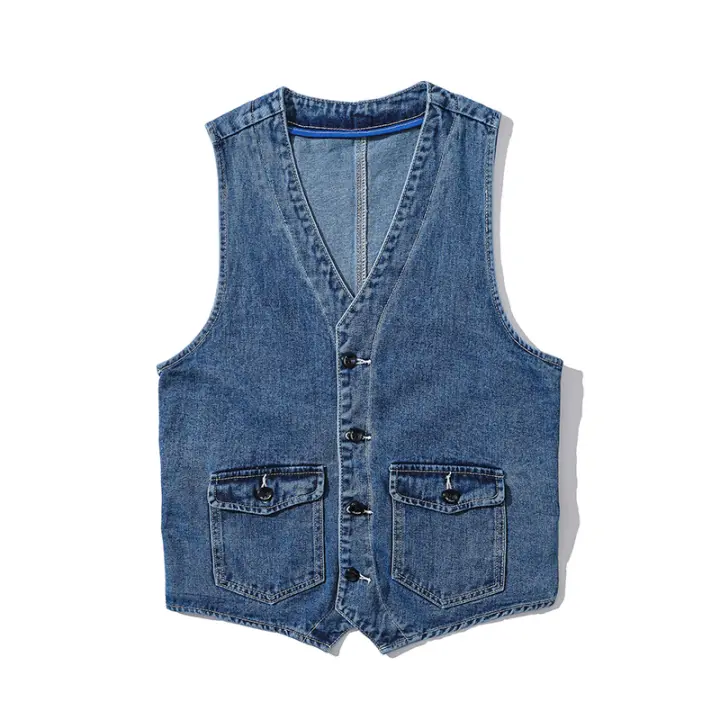 Chaqueta De Denim Para Hombre Chaqueta De Jeans Con Diseño De Cuello V Estilo Casual Todo El Año Prenda Exterior De Moda - 1