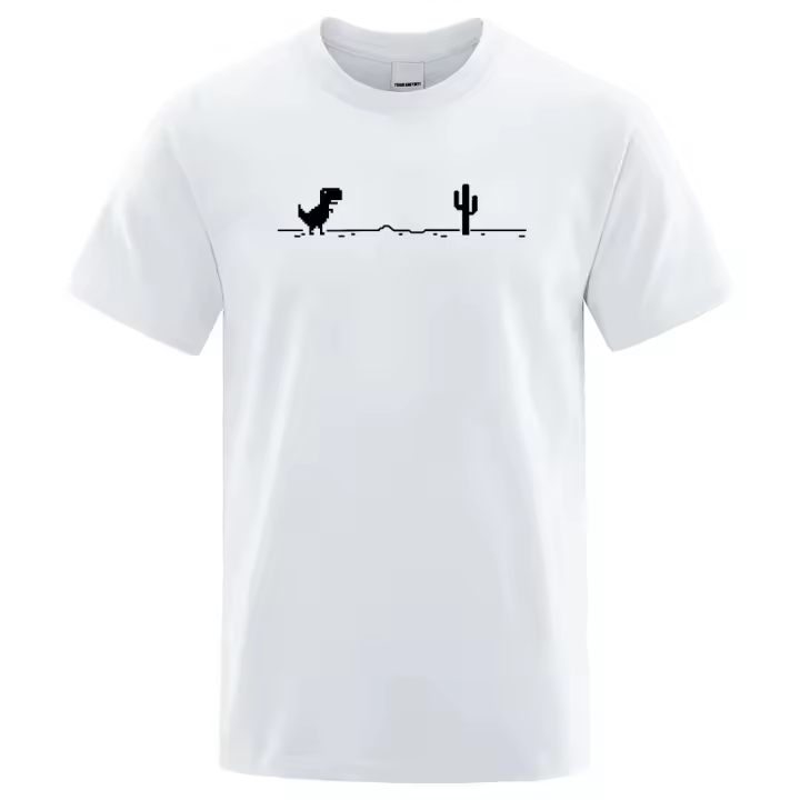 Camiseta De Algodón Para Hombre Con Impresión De Dinosaurio Y Cactus Camiseta Casual De Verano Con Cuello Redondo Basic Top - 1