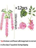 12pcs Wisteria Artificial Enredadera De Flores Rosa Para Decoración De Bodas Y Hogar Valla Colgante De Tela De Seda Para Pared - details 1