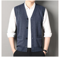 Chaqueta De Punto Para Hombre Otoño Invierno Chaqueta De Cuello V Sin Mangas Botones Estilo Casual Moda Knitted Cardigan - details 3