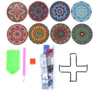 8PCS Set Pintura De Diamantes DIY Mandala Con Soporte Para Tazas Tapete De Mesa Redondo De Tela Para Decoración Europea - details 3