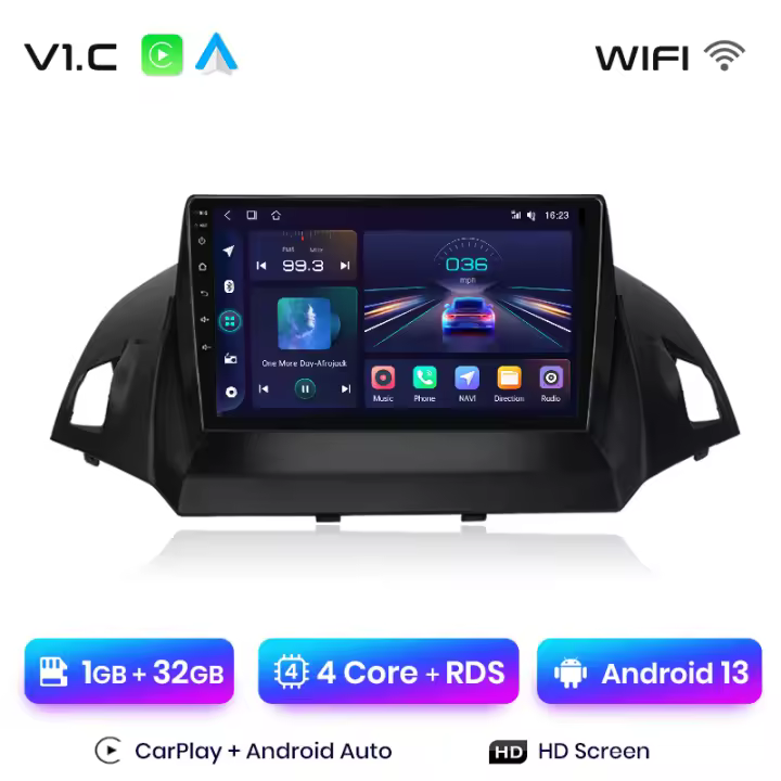 Junsun Android 13 Radio para Ford Escape Kuga 2 C-MAX 2013-2016 de Coche con Chip Qualcomm de 8 Núcle de Coche con Chip Qualcomm de 8 Núcleos CarPlay Inalámbrico Autorradio Estéreo Pantalla HD Multimedia - 1
