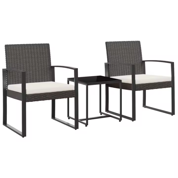 vidaXL Set comedor de jardín 3 pzas y cojines PP aspecto ratán marrón - 1