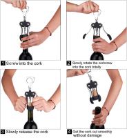 Multifunctional Wing Corkscrew Wine Bottle Opener for all Cork Stoppered and Beer Cap Bottles, Waiters - Black - details 3