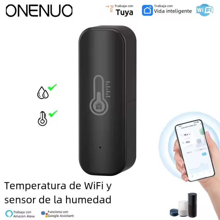 Sensor De Temperatura Y Humedad Inteligente ONENUO Tuya Compatible Con Alexa Y SmartLife Monitoreo Remoto Por App WiFi Negro - 1