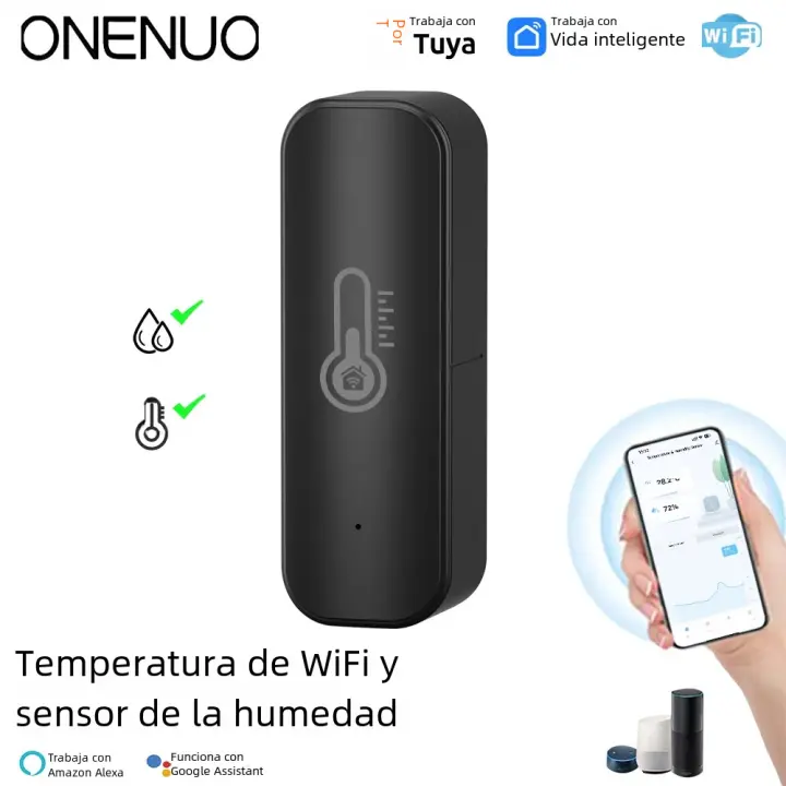 Sensor De Temperatura Y Humedad Inteligente ONENUO Tuya Compatible Con Alexa Y SmartLife Monitoreo Remoto Por App WiFi Negro - 1