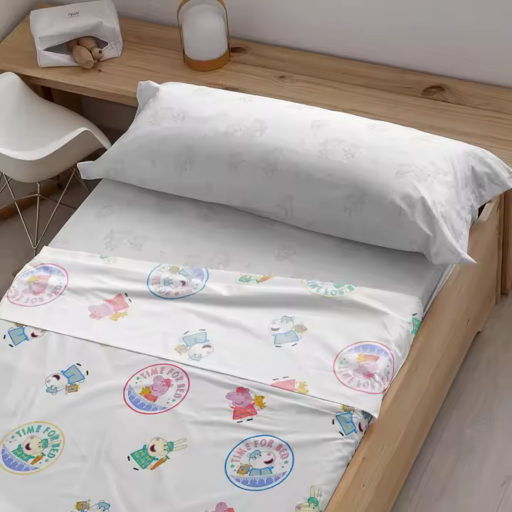 Juego de Sábanas 100% Algodón Peppa Pig Time Bed - Tacto Suave y Agradable - 1