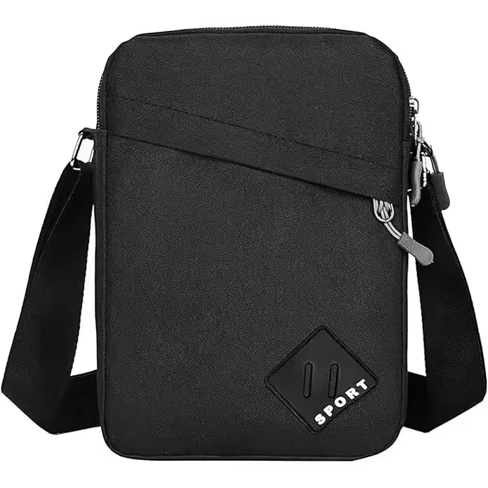 Bolso bandolera de Nailon y Oxford para hombre, with Cremallera y Correa ajustable (Negro) - 1