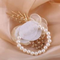 Elegante Boutonniere De Rosas De Cristal Blanco Para Boda Set De Flores De Mano Para Cocktail Prom Corsage Esencial Para Lapel O Muñeca - details 4
