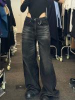 HOUZHOU Jeans Vintage Negros De Pierna Ancha Para Mujer Alta Calle Moda Coreana Pantalones Denim Gruesos Y2k Hip Hop - details 3