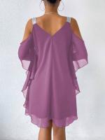 Vestido De Verano Para Mujer 2025 Elegante Con Cuello En V Y Manga Corta Vestido De Chiffon A-Line De Rodilla Casual - details 5