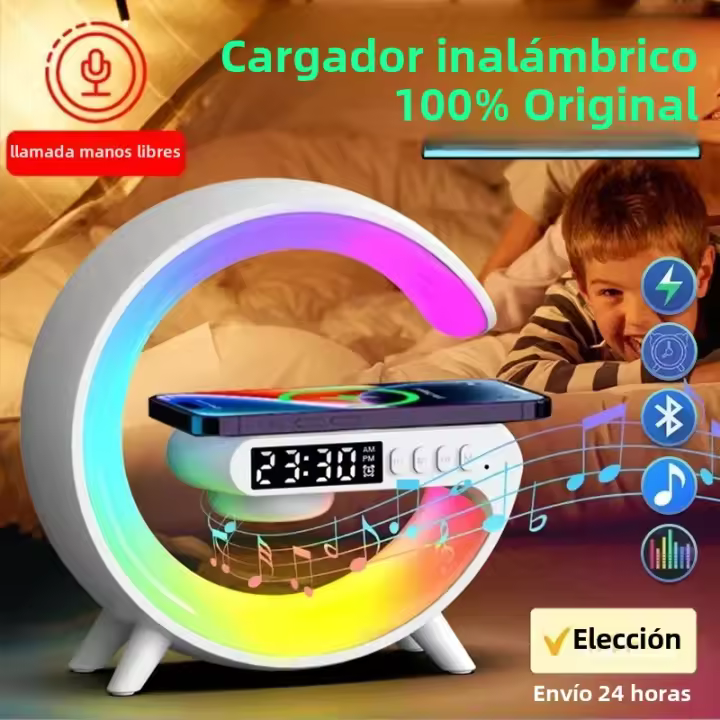 Cargador Inalámbrico De Luz Nocturna G Atmosphere Con Altavoz Y Reloj 6 Modos De Iluminación Para iPhone 15 14 13 Samsung Estación De Carga Rápida - 1