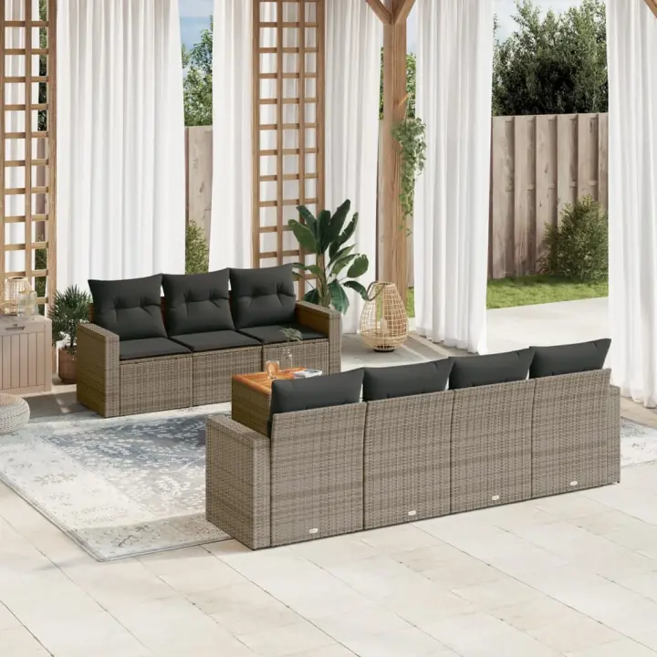 vidaXL Set de sofás de jardín 8 pzas y cojines ratán sintético gris - 1