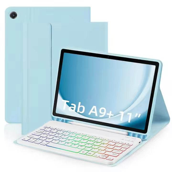 Samsung Galaxy Tab A9+ Leather Case with Detachable RGB Backlit Keyboard - 1