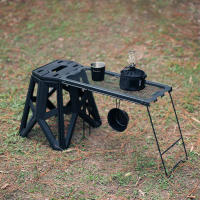 Mesa Plegable Multifuncional Para Exteriores Mesa De Red Plegable Para Camping Y Picnic BBQ Con Soporte De Almacenamiento De Hierro Color Negro Kaki Verde - details 0