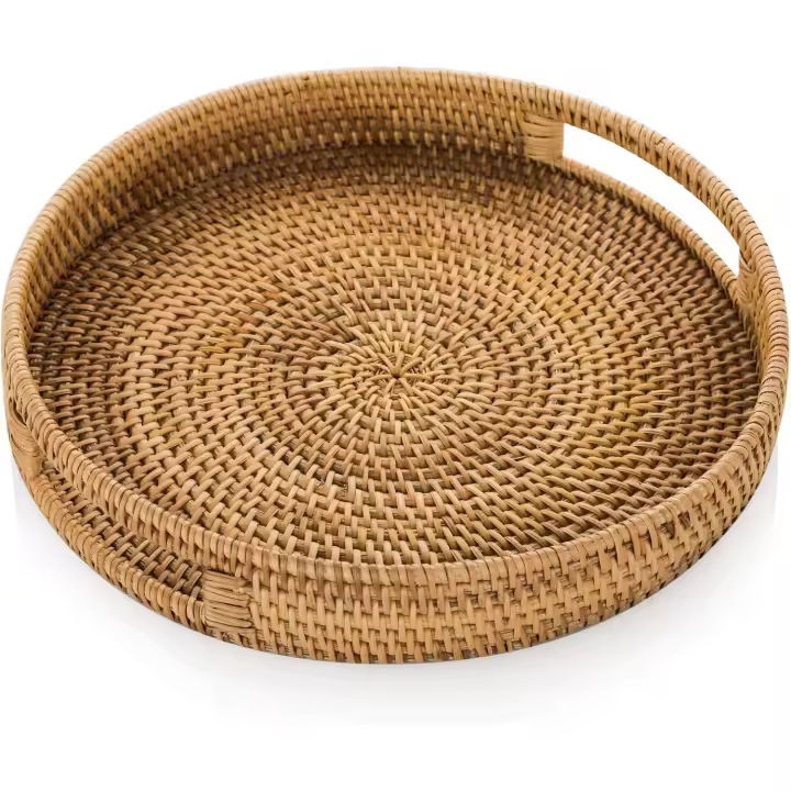 Bandeja de Servicio de Ratán con Asas 30cm bandejas de Mimbre Tejidas a Mano Bandeja de Ratán Bandeja Decorativa Rústica para Desayuno, Bebidas, Refrigerios - 1