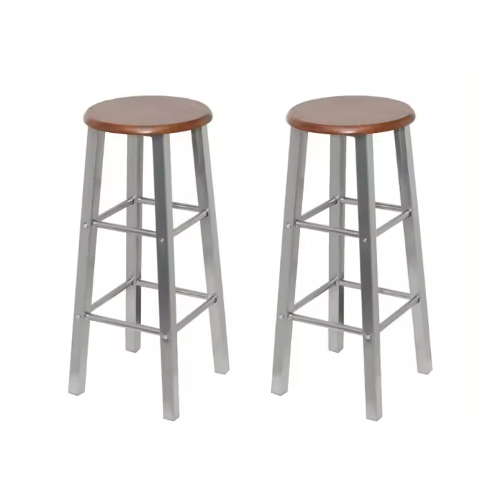 vidaXL Taburetes de cocina 2 unidades de acero con asiento MDF - 1