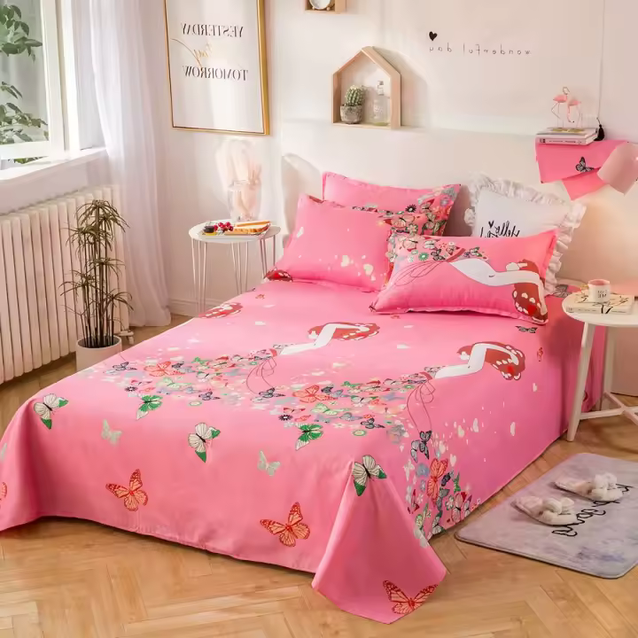 Juego De Sábanas Y Fundas Para Almohadas De Algodón 3 Piezas Textil Doméstico Estilo Pastoral Sábanas Planas Y Fundas Para Almohadas Material Suave Y Transpirable - 1