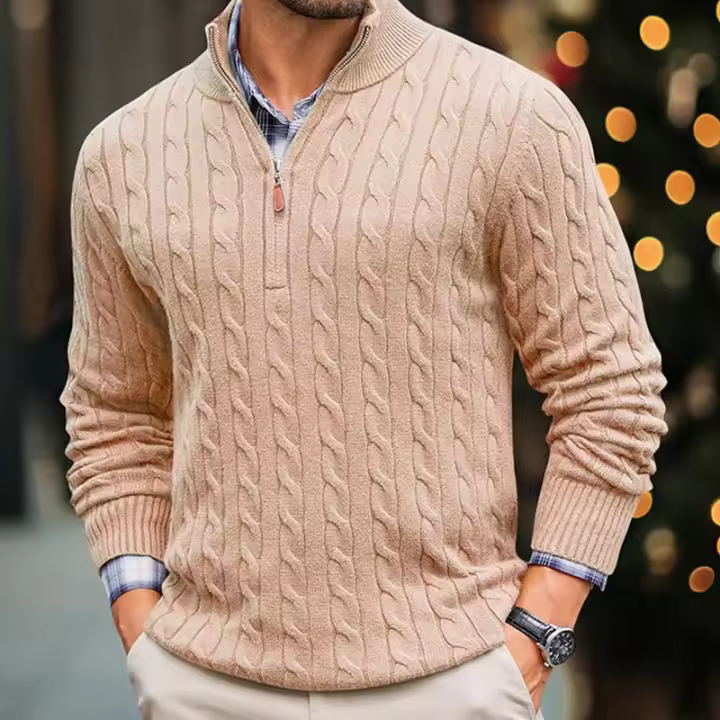 El más cómodo suéter de punto de los hombres delgado cremallera medio cuello alto jersey de manga larga retorcida flor jersey más ropa de hombre de tamaño - 1