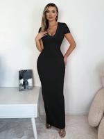 Vestido Largo De Mujer Con Falda De Pitillo Y Diseño De Abertura En La Manga Corta Estilo Francés Y Senior Vestido De Y2k Para Mujer - details 2