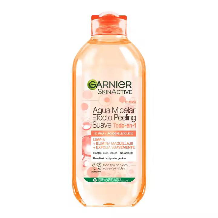 Garnier Agua Micelar Efecto Peeling Suave Todo en uno, Limpia, Desmaquilla y Exfolia 400ML - 1