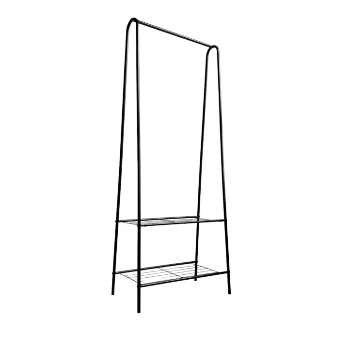 Gerimport Perchero de pie, Ropero Negro de Metal con 2 Estantes - 59x32x152 cm - 1