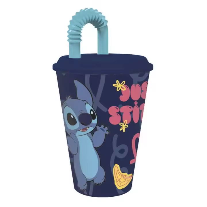 Stor Vaso Infantil Reutilizable Disney Stitch con Tapa y Pajita 430ml - Ideal para Niños - 1
