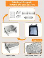 Leeseph Grill Portátil Para Camping Con Pits De Fuego Y Estufa De Asar Reemplazable Y Ajustable Para Uso Al Aire Libre Color Plateado - details 2