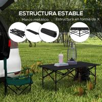 Outsunny Mesa de Camping Plegable de Metal con Tapa Enrollable y Bolsa de Transporte Mesa de Picnic Portátil para Acampar Senderismo Playa Barbacoa 95x55x50 cm Negro - details 4