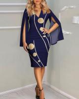 Vestido Bodycon Elegante De Mujer Con Fork Largo Manga Flare Estilo Vintage Para Otoño Vestido De Trabajo Y Fiesta Slim A-Line V-Neck Polyester - details 5