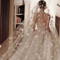 Velo De Novia De Catedral Largo Con Perlas Y Mariposas Románticas Accesorios De Boda Para Mujeres Sin Peine Un Capa - details 1