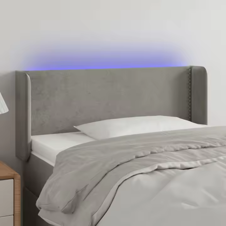 vidaXL Cabecero con LED de terciopelo gris claro 93x16x78/88 cm - 1