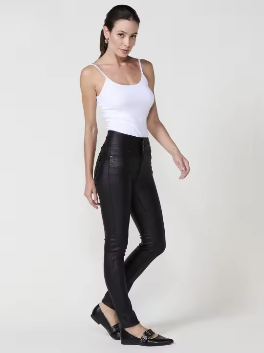 Koroshi Pantalón Negro Corset Slim Mujer Tiro Alto Efecto Cocodrilo – Koroshi - 1