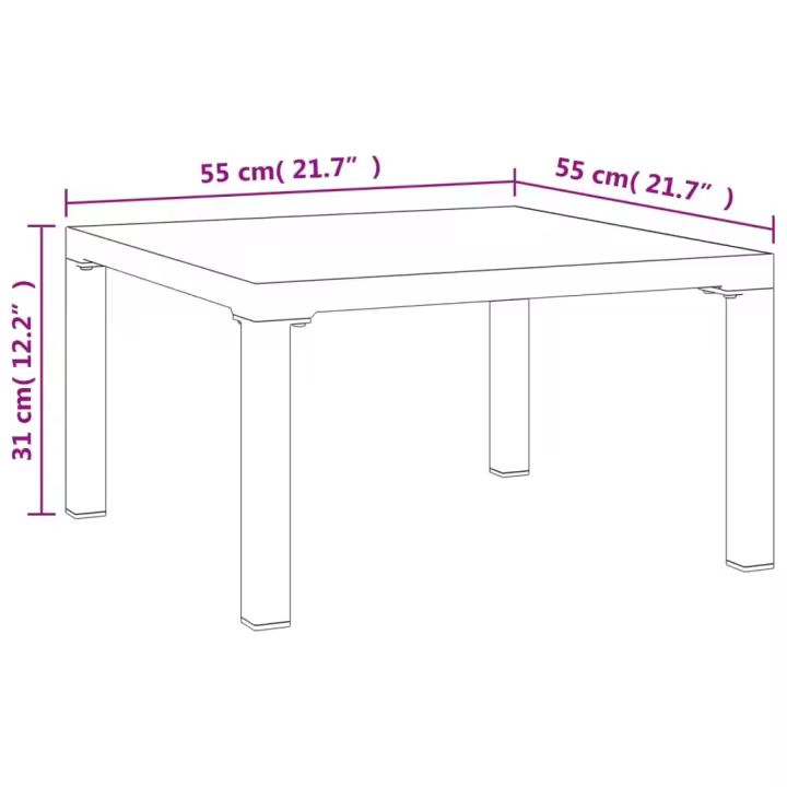 vidaXL Mesa de centro de jardín DPC y acero gris 55x55x31 cm - 1