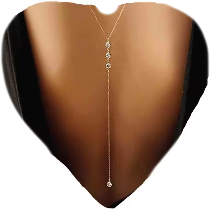 Collar de Fondo de Cristal de Boda CZ y Lariat Cadena Larga Rhinestone Y de Novia de Espalda - Joyería Para El Cuerpo Para Mujeres, Metal, Diamantes de Imitación - 1