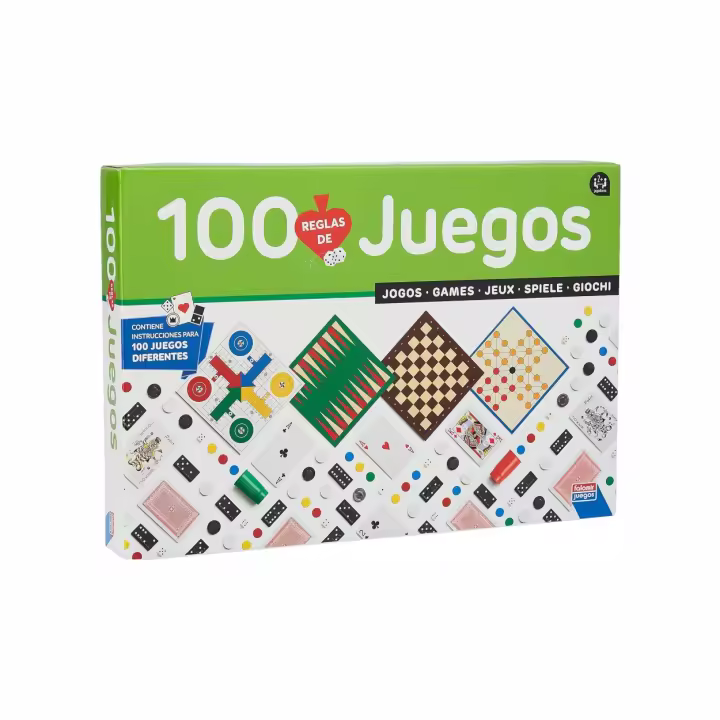 Falomir Juegos Pack de 100 Juegos de Mesa para Niños y Adultos - Incluye Parchís, Ajedrez, Damas, Cartas, Dominó y Más - Tableros de 39 Cm - 1