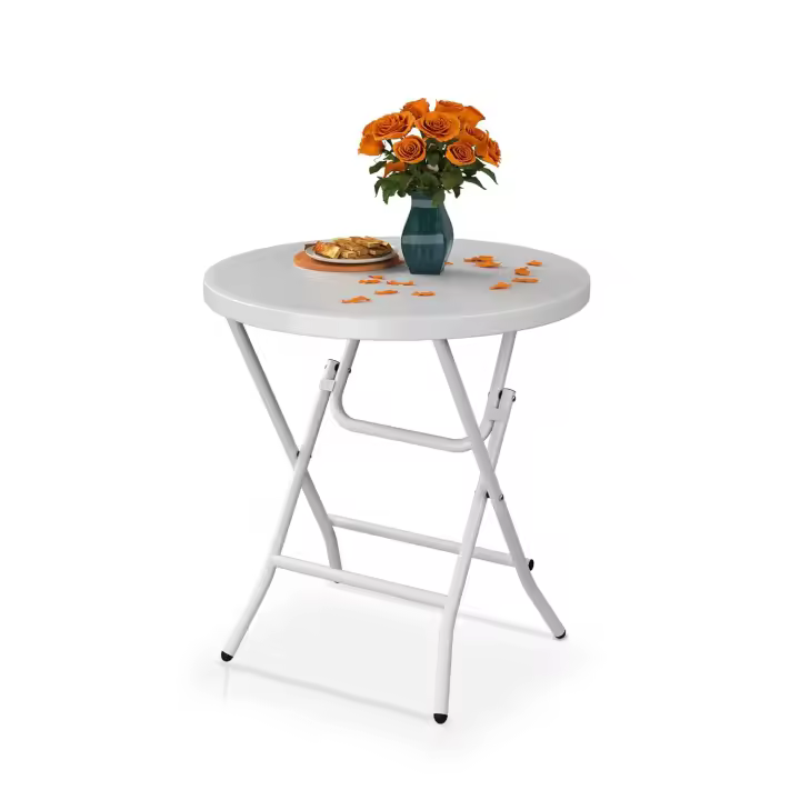 Mesa Plegable 80cm, Mesa Redonda Resistente para Jardín, Mesas de Terraza para Fiesta al Aire Libre, Playa, Barbacoa, Marco de Metal Antioxidante, 80 x 80 x 74cm, Blanco - 1