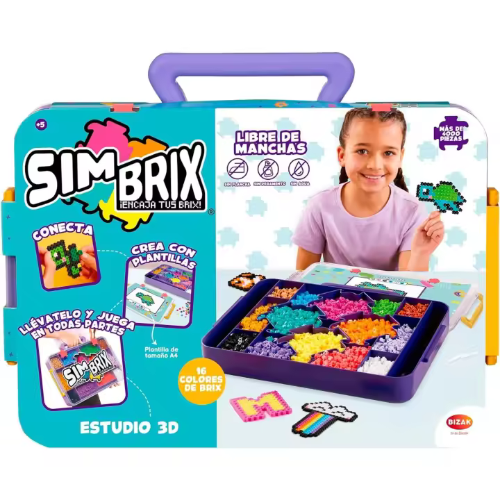 Simbrix Estudio 3D, maletín de construcción con brix de 16 colores, plantillas y conectores, Juguete para niños y niñas de más de 5 años (Bizak 64008005) - 1