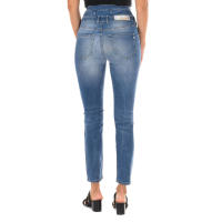 MET-Pantalon Tejano Largo efecto gastado de tejido elástico 10DBF0807 para Mujer