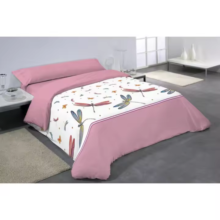 Hosteline - Juego de funda nórdica Hosteline INSECTOS Rosa Cama de 105 2 Piezas - 1