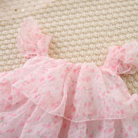 Vestido De Princesa Para Bebé Niña Verano Color Sólido Con Flores Malla Ligera Y Delgada Manga Volante Dulce Vestido De Niña - details 5