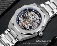 Reloj Automático Casual Forsining Para Hombre Con Diamante 3D Esqueleto Hueco Luminoso Militar Torbillón De Acero Inoxidable - details 6