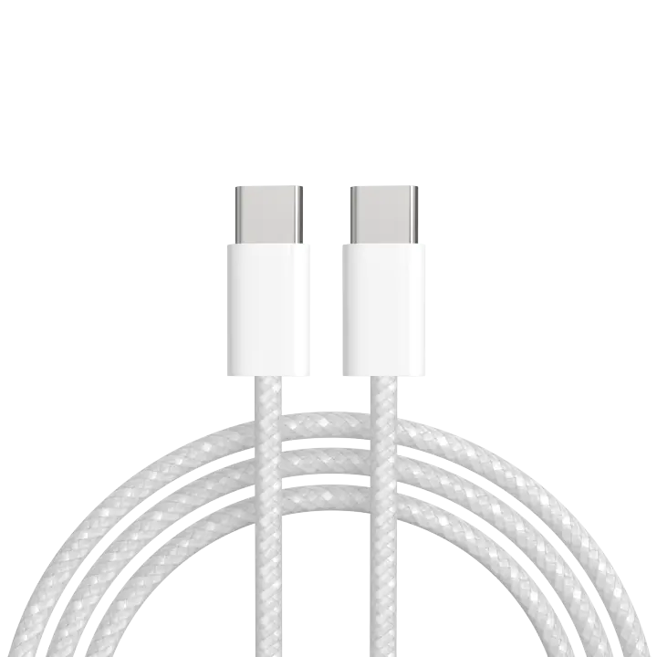 Cable de Carga Rápida SX Tipo C a Tipo C para iPhone 15, 60W, 1m, Blanco, Trenzado de Algodón, Silicona, Antipolvo, Antifuego, Antisuciedad, 3A, Transferencia de Datos y Carga Rápida PD. Compatible con Xiaomi, Samsung y Applst sa130 - 1