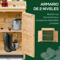 Outsunny Armario de Jardín de Madera Cobertizo Exterior Cobertizo para Almacenaje con 2 Puertas Estante y Patas Elevadas para Terraza Patio 83x40x92 cm Natural - details 3
