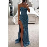 Vestido Largo De Fiesta Para Mujer Tallas S-XL Sin Mangas Con Espalda Descubierta Color Sólido Ajustado Con Abertura Casual Polyester - details 4